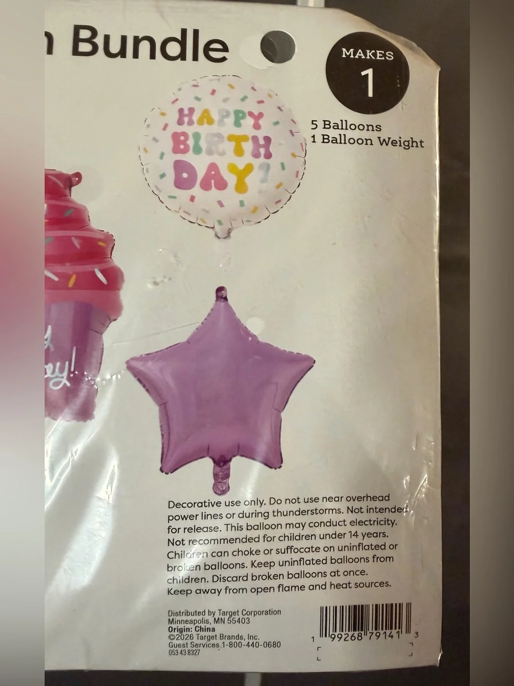 Happy Birthday Cupcake Balloon Party Set - Purple & Pink
